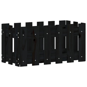 Odlingslåda med staket-design svart 60x30x30 cm massiv furu