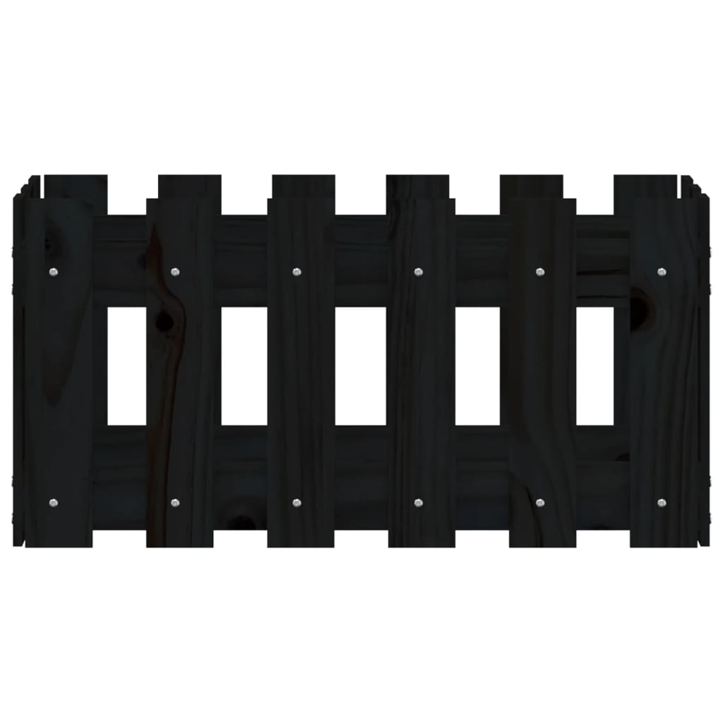 Odlingslåda med staket-design svart 60x30x30 cm massiv furu