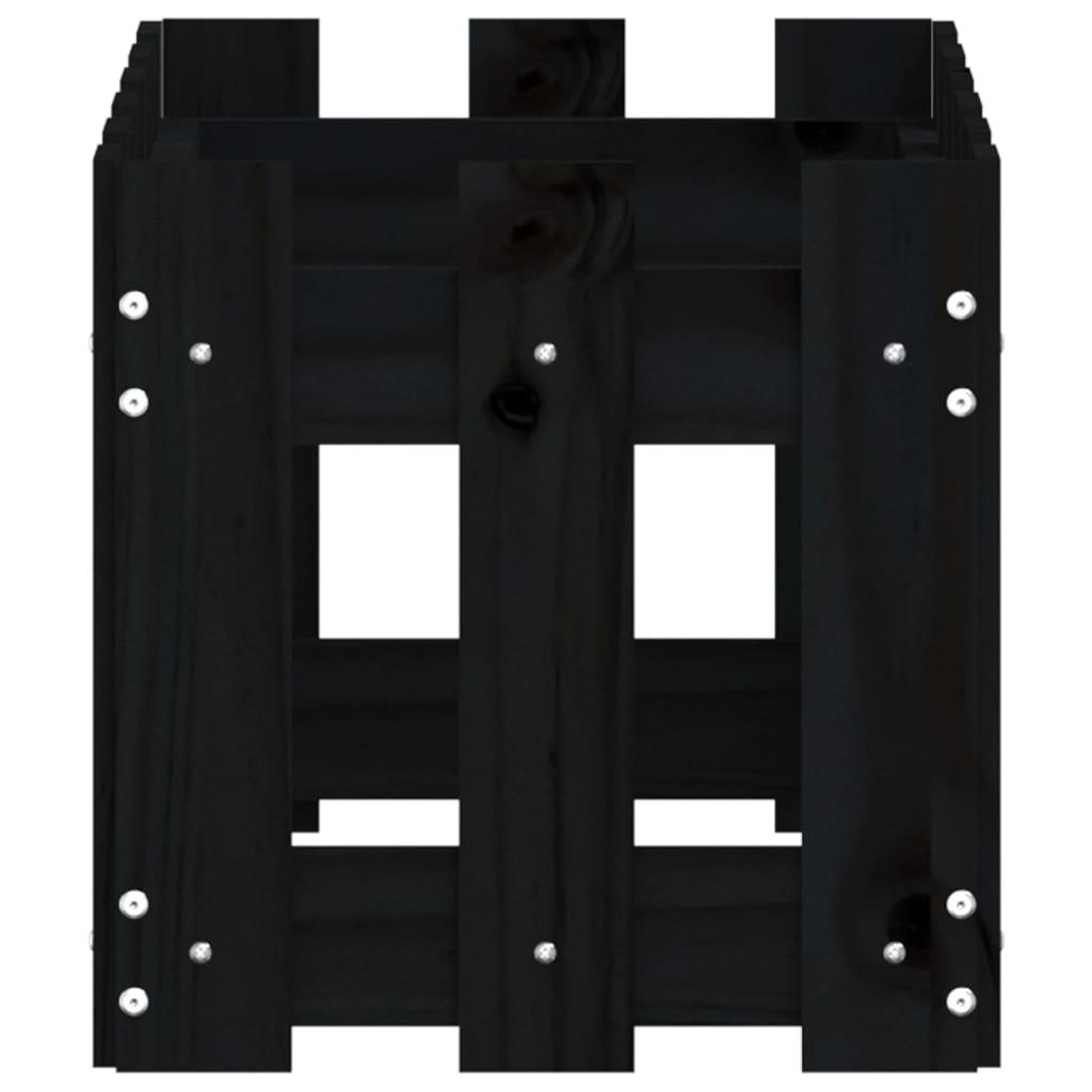 Odlingslåda med staket-design svart 60x30x30 cm massiv furu