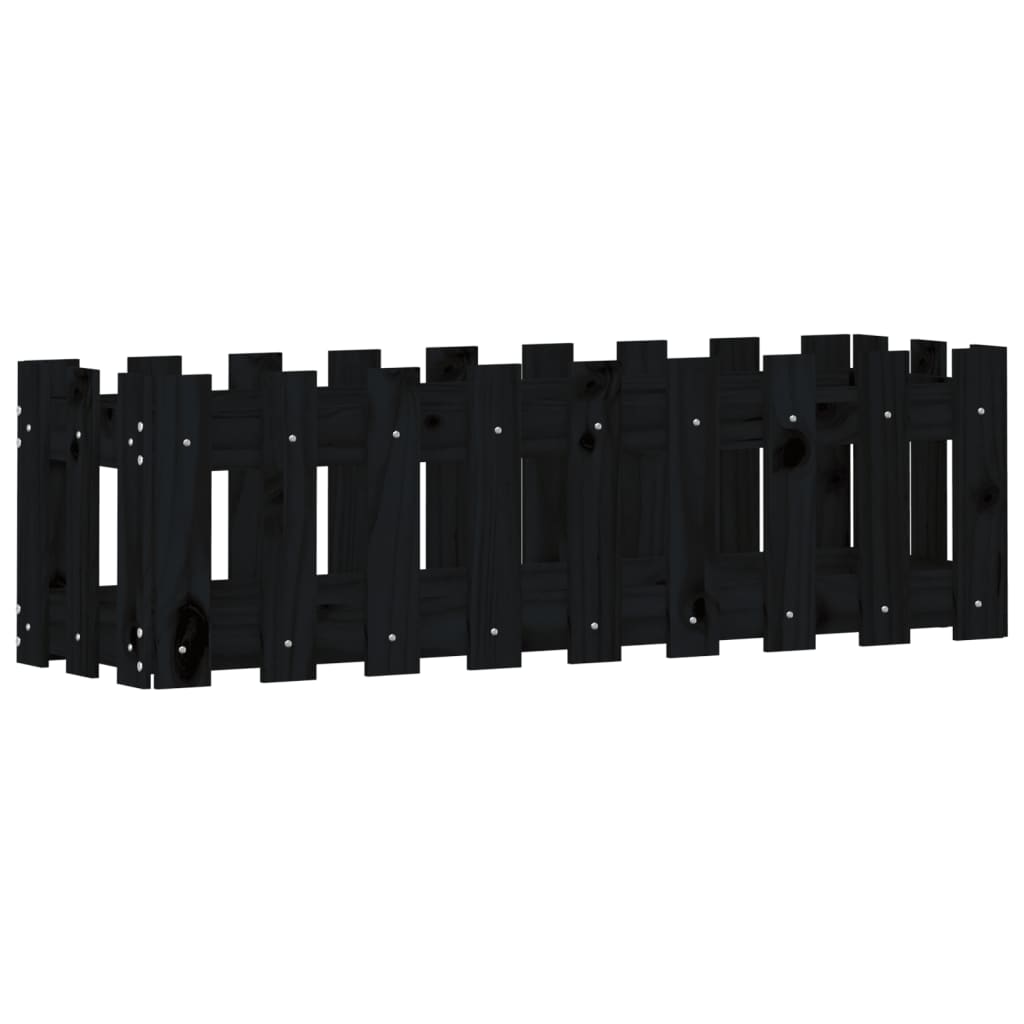 Odlingslåda med staket-design svart 100x30x30 cm massiv furu