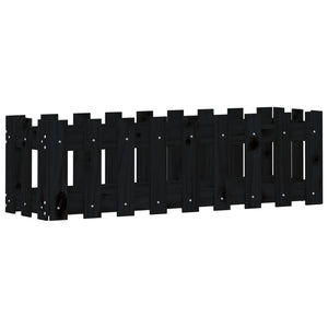 Odlingslåda med staket-design svart 100x30x30 cm massiv furu