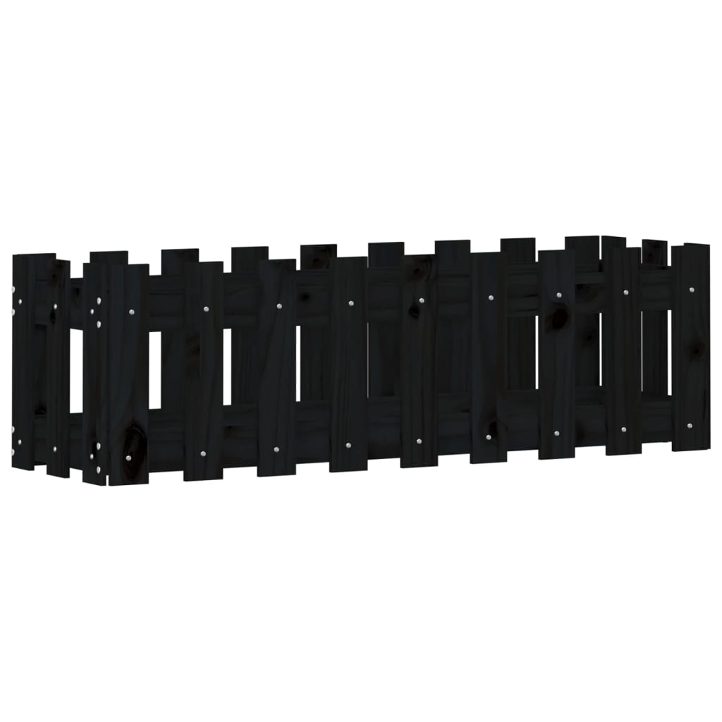 Odlingslåda med staket-design svart 100x30x30 cm massiv furu