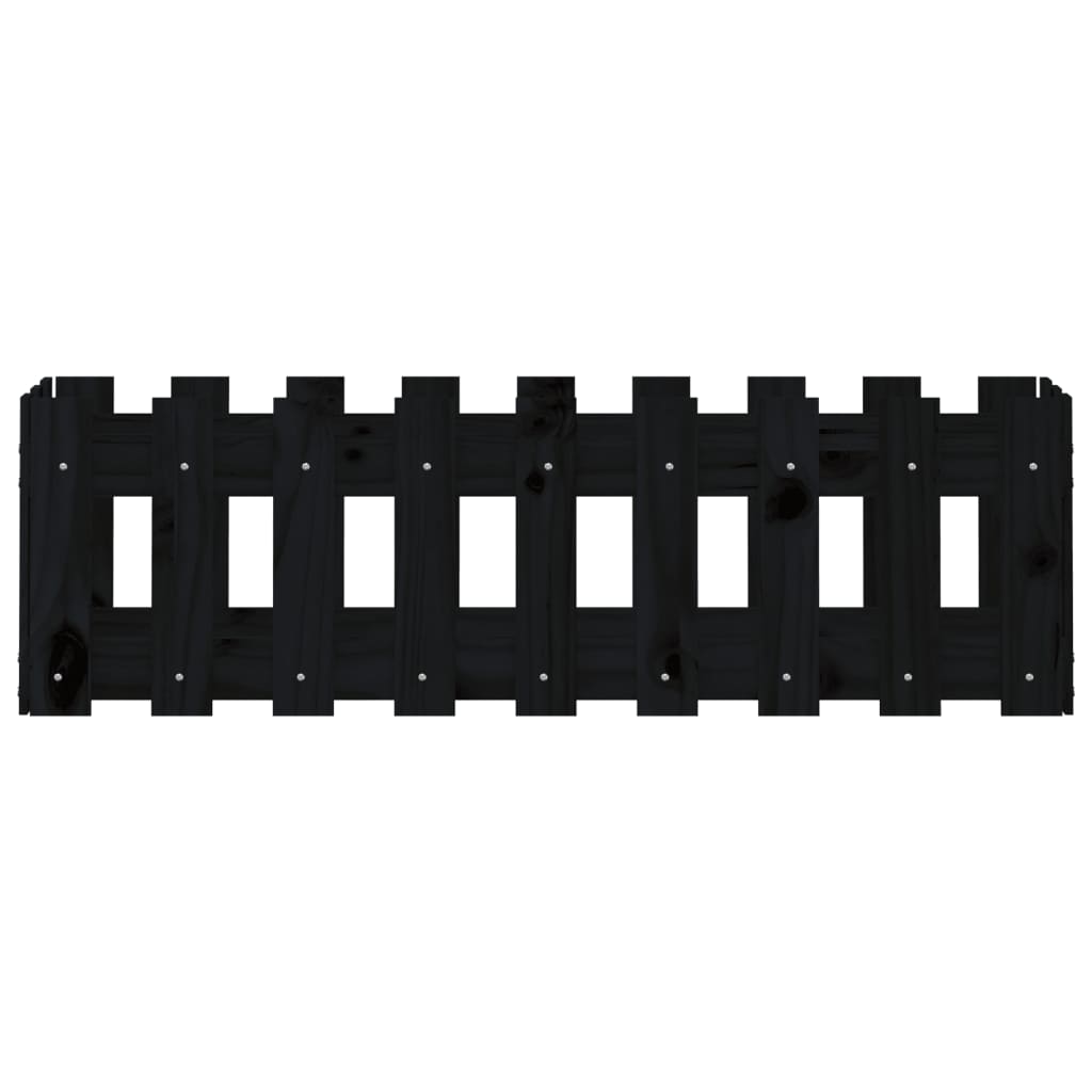 Odlingslåda med staket-design svart 100x30x30 cm massiv furu