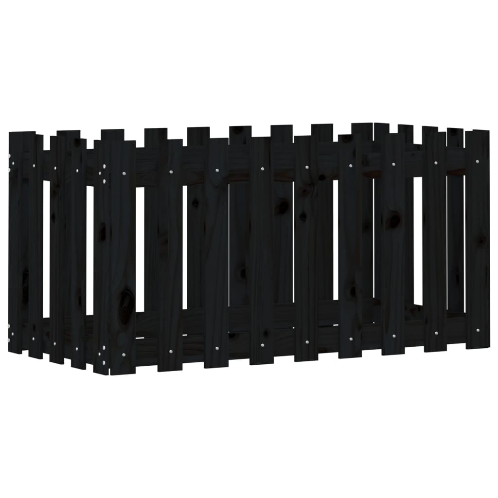 Odlingslåda med staket-design svart 100x50x50 cm massiv furu