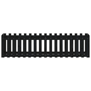 Odlingslåda med staket-design svart 200x50x50 cm massiv furu