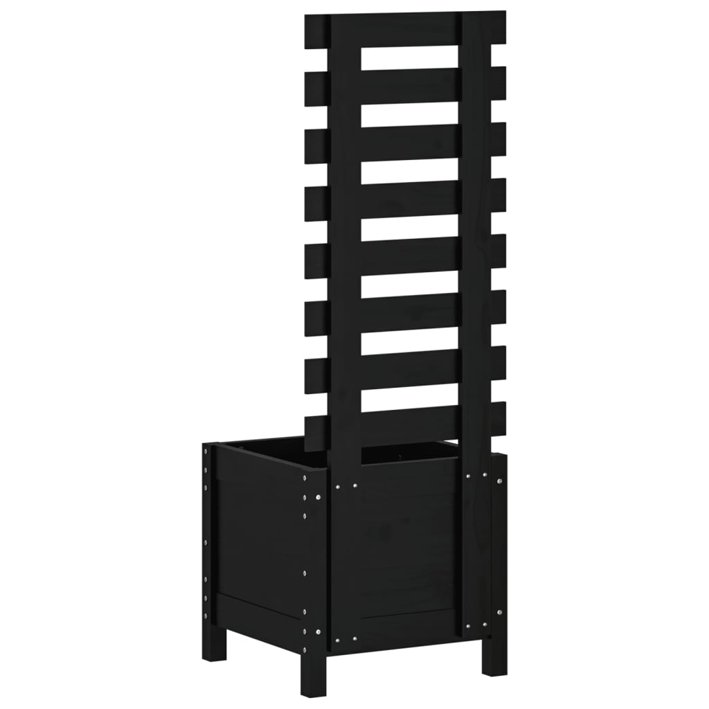 Odlingslåda med spaljé svart 39x39,5x114 cm massiv furu