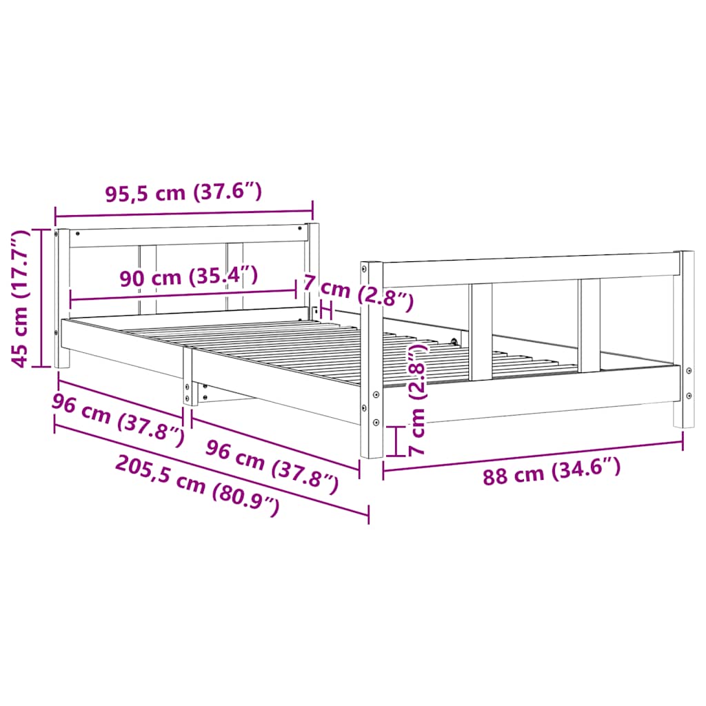 Sängram för barnsäng 90x200 cm massiv furu