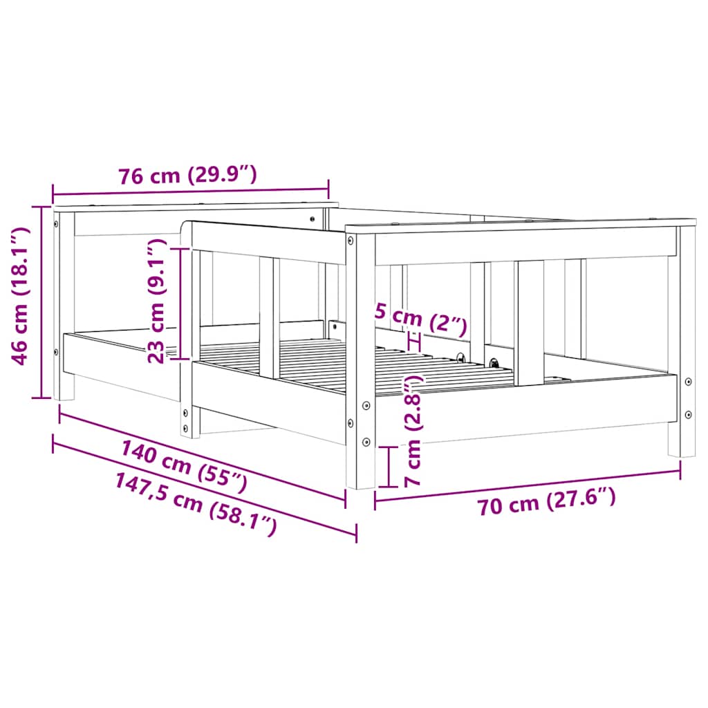 Sängram för barnsäng 70x140 cm massiv furu