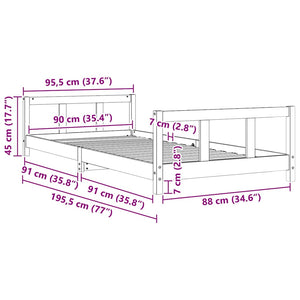 Sängram för barn vit 90x190 cm massiv furu