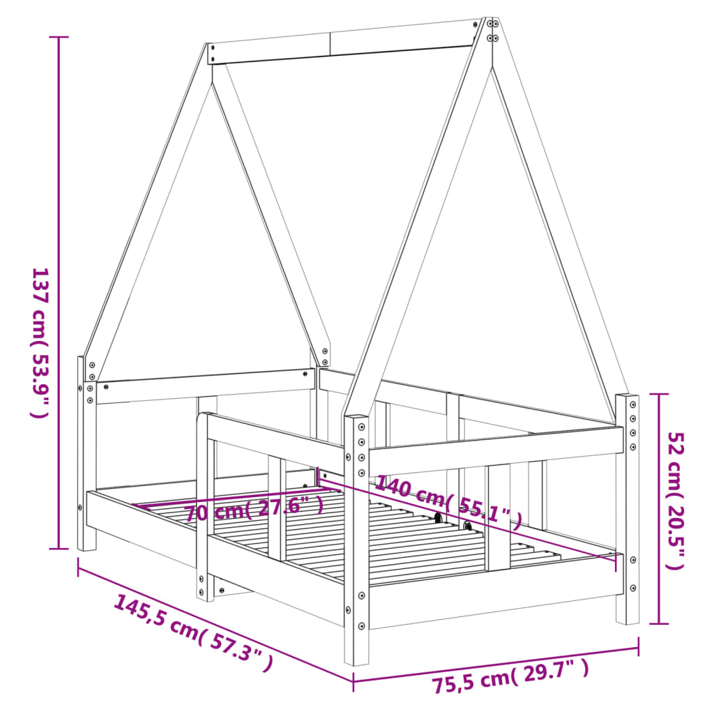 Sängram för barnsäng vit 70x140 cm massiv furu