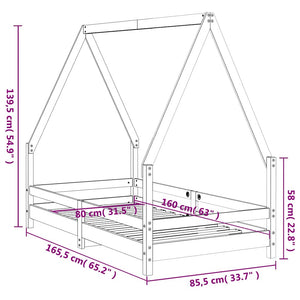 Sängram för barnsäng svart 80x160 cm massiv furu