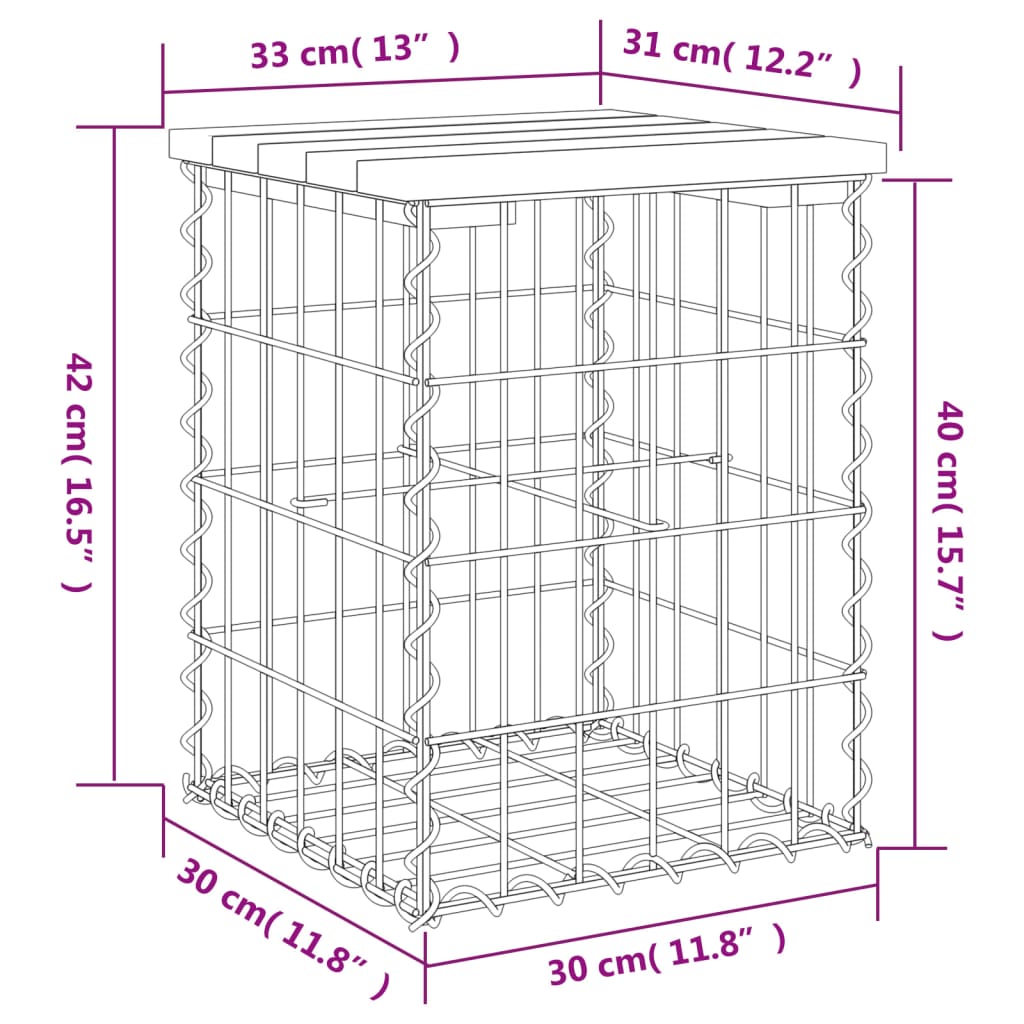 Trädgårdsbänk gabion-design 33x31x42 cm massiv furu