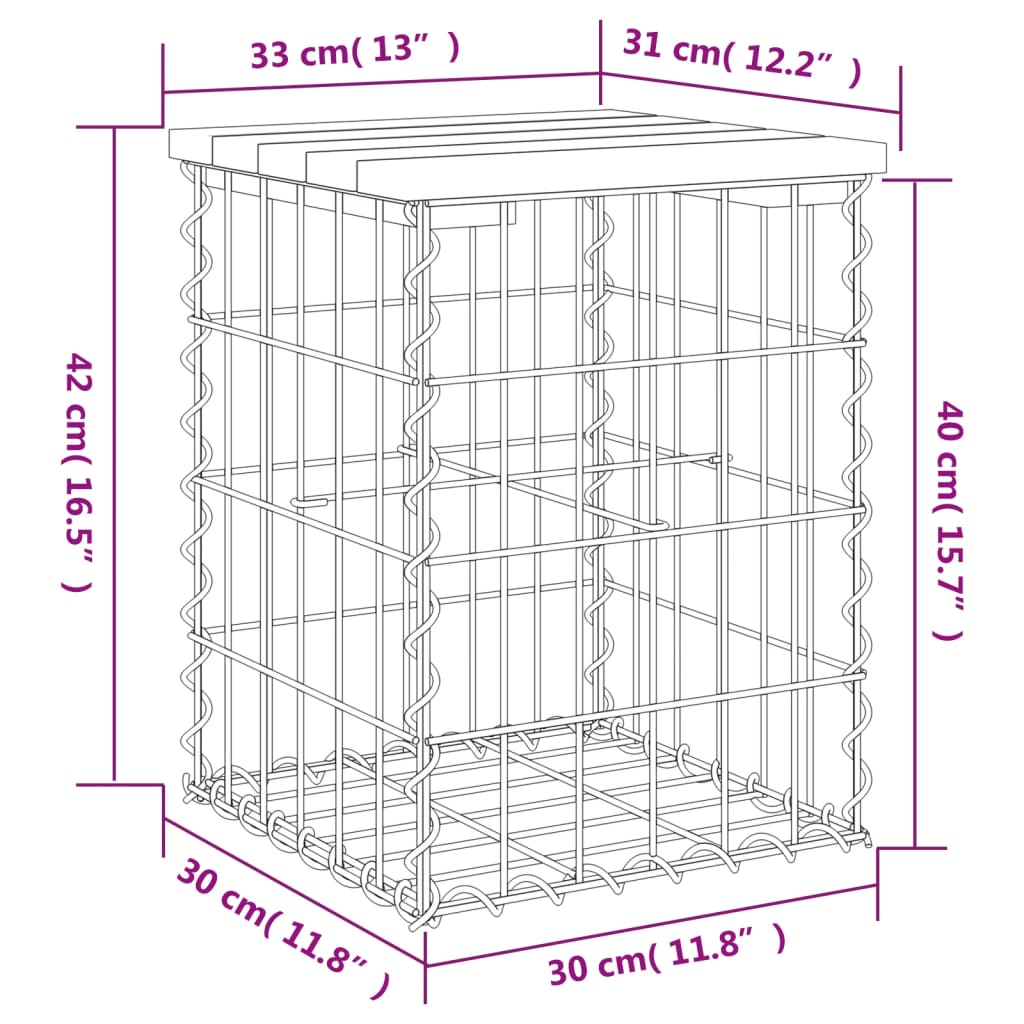 Trädgårdsbänk gabion-design 33x31x42 cm massivt douglasträ