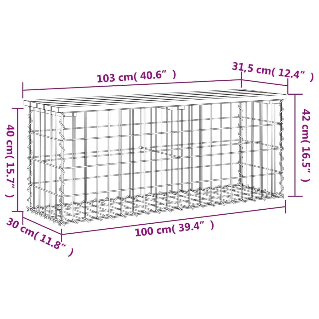 Trädgårdsbänk gabion-design 103x31,5x42 cm massivt douglasträ