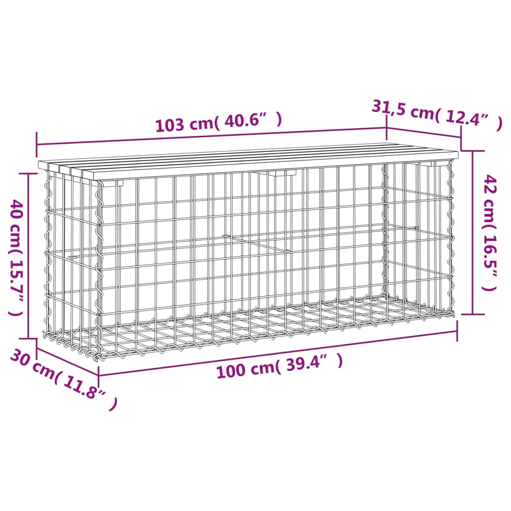 Trädgårdsbänk gabion-design 103x31,5x42 cm impregnerad furu