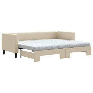 Dagbädd med madrasser utdragbar gräddvit 80x200 cm tyg