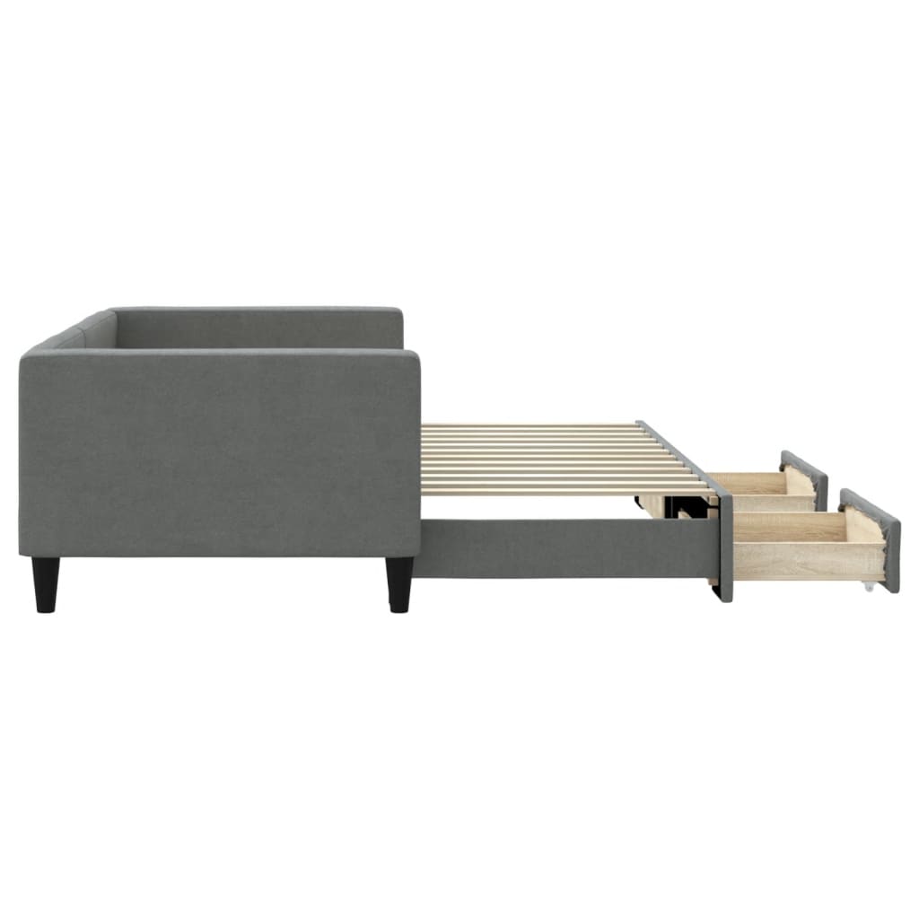 Dagbädd utdragbar med lådor mörkgrå 90x200 cm tyg