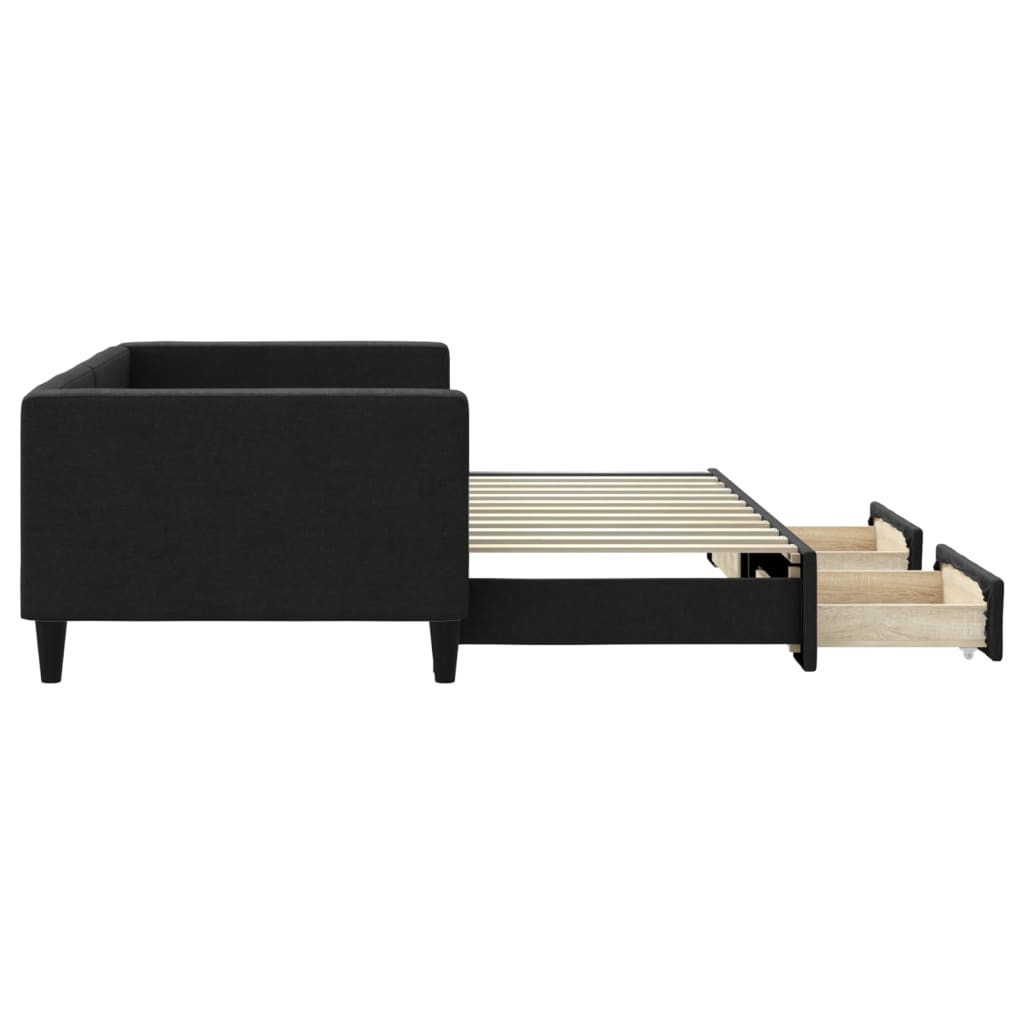 Dagbädd utdragbar med lådor svart 90x200 cm tyg
