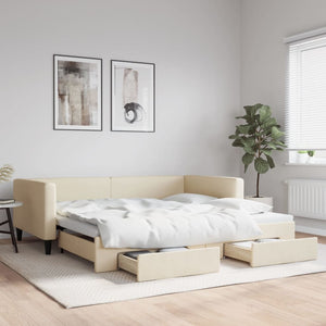 Dagbädd utdragbar med lådor gräddvit 100x200 cm tyg