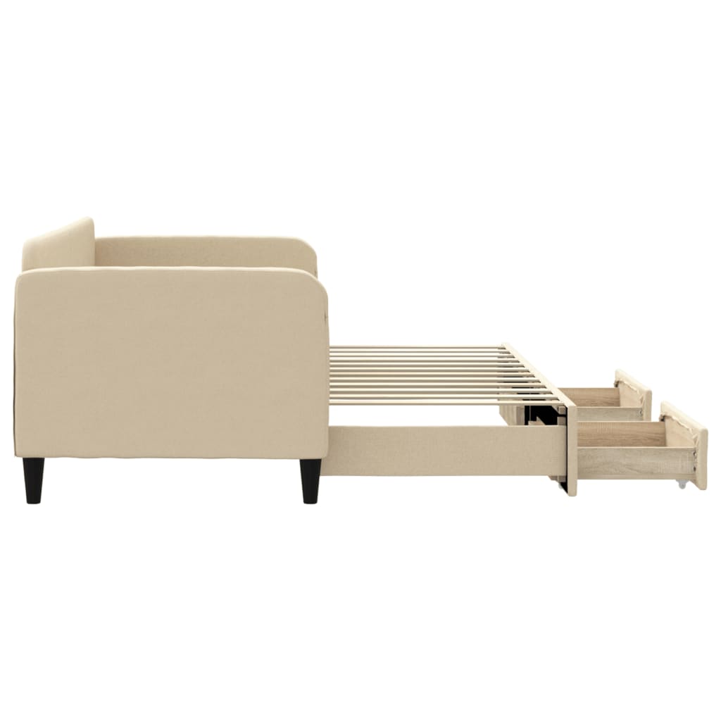 Dagbädd utdragbar med lådor gräddvit 80x200 cm tyg