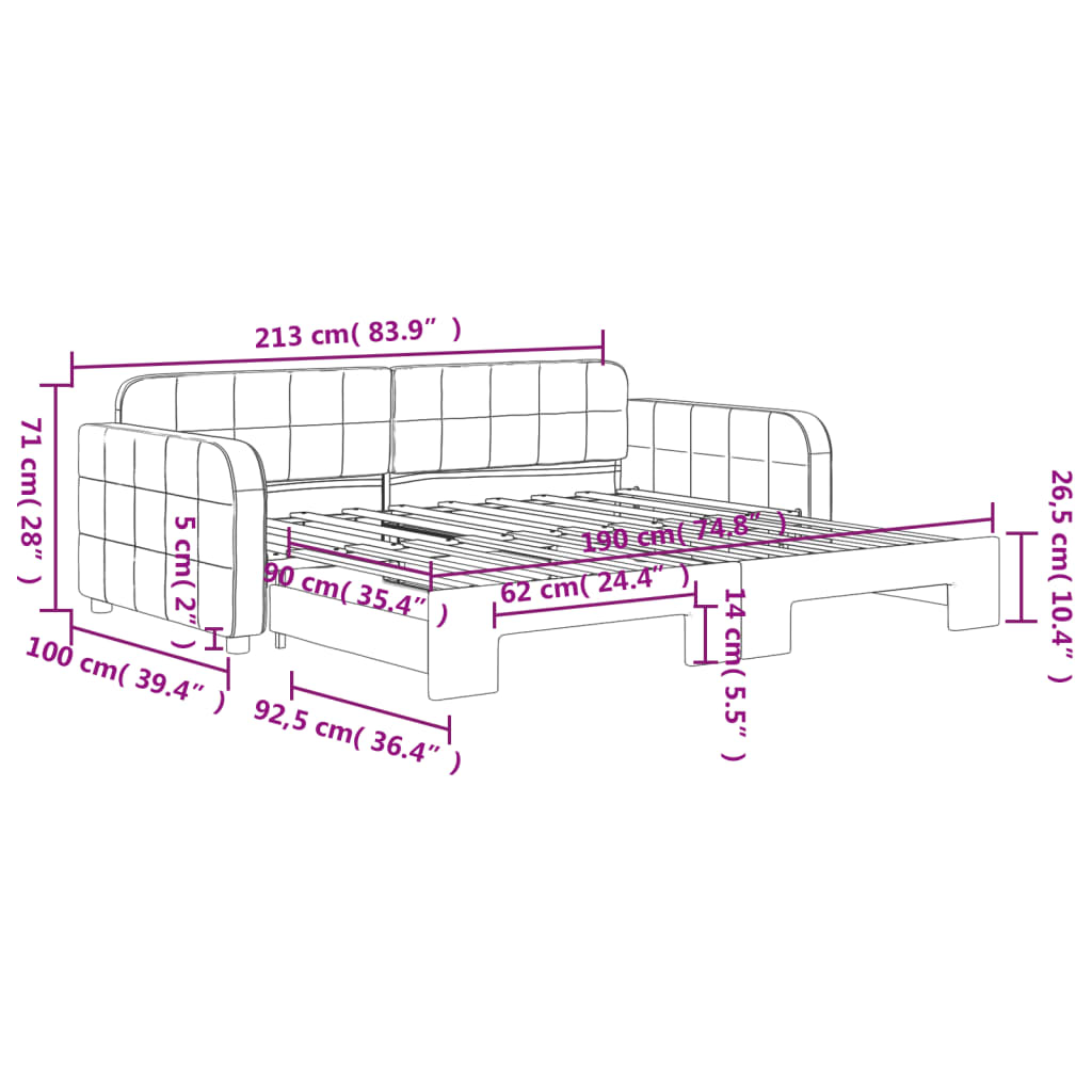 Dagbädd utdragbar mörkgrå 90x190 cm sammet