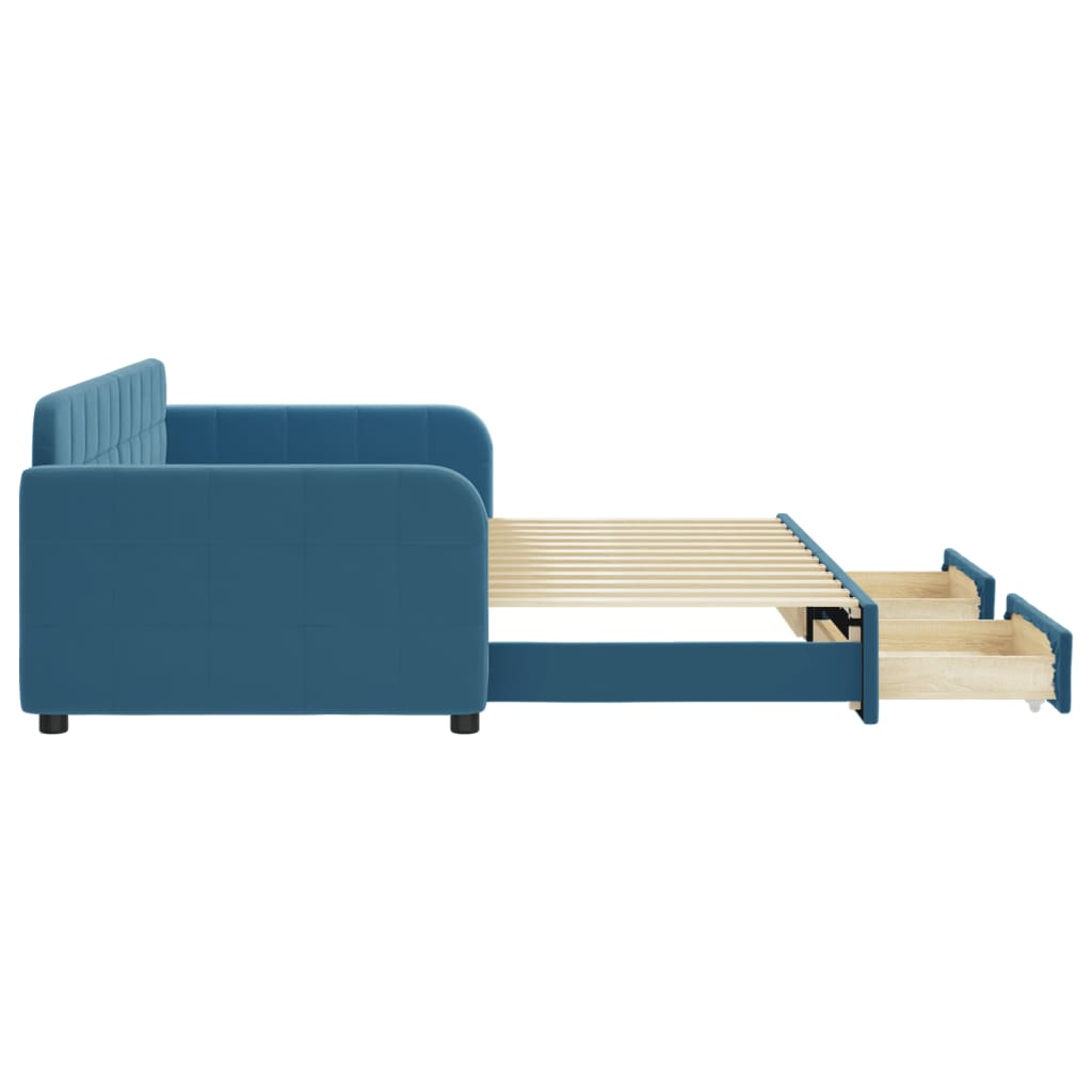 Dagbädd utdragbar med lådor blå 90x200 cm sammet