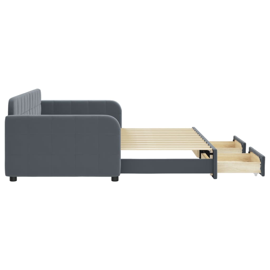 Dagbädd utdragbar med lådor mörkgrå 90x200 cm sammet