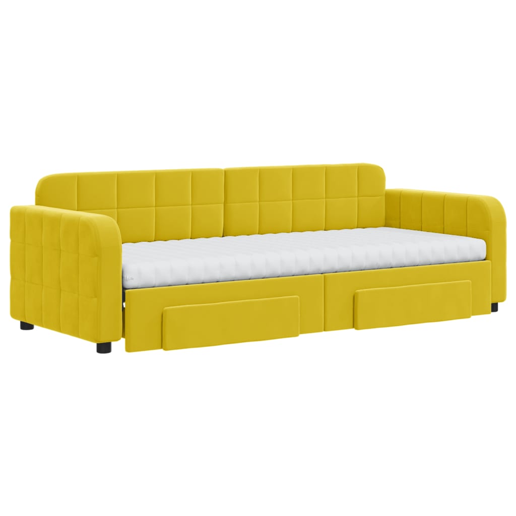 Dagbädd utdragbar med lådor gul 80x200 cm sammet