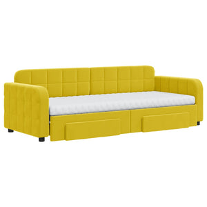 Dagbädd utdragbar med lådor gul 80x200 cm sammet