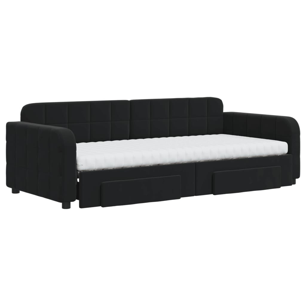 Dagbädd utdragbar med lådor svart 90x200 cm sammet