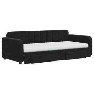 Dagbädd utdragbar med lådor svart 90x200 cm sammet