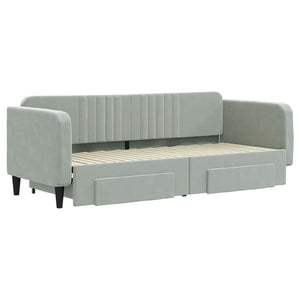 Dagbädd utdragbar med lådor ljusgrå 80x200 cm sammet