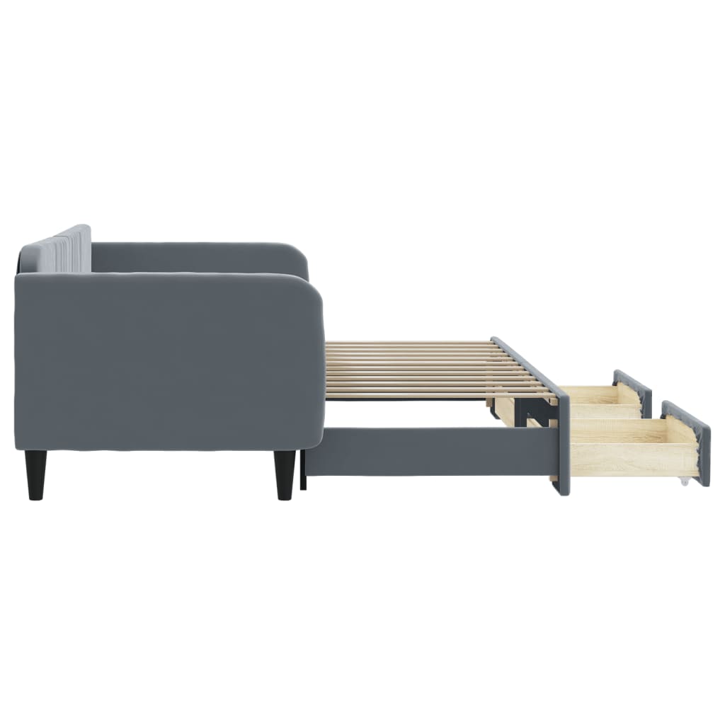 Dagbädd utdragbar med lådor mörkgrå 90x200 cm sammet