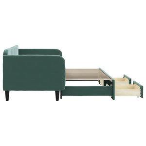 Dagbädd utdragbar med lådor mörkgrön 90x200 cm sammet