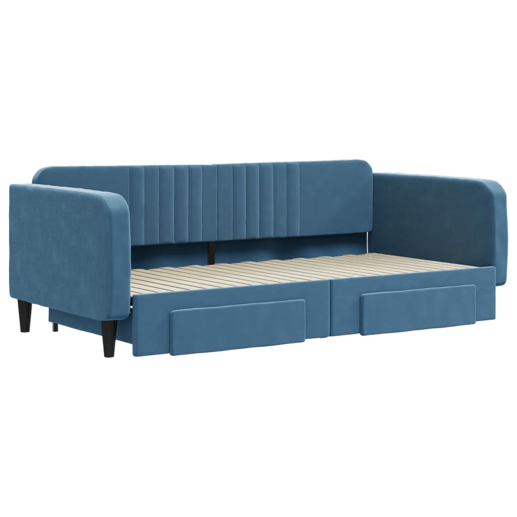 Dagbädd utdragbar med lådor blå 100x200 cm sammet