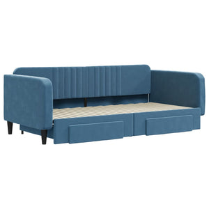 Dagbädd utdragbar med lådor blå 100x200 cm sammet