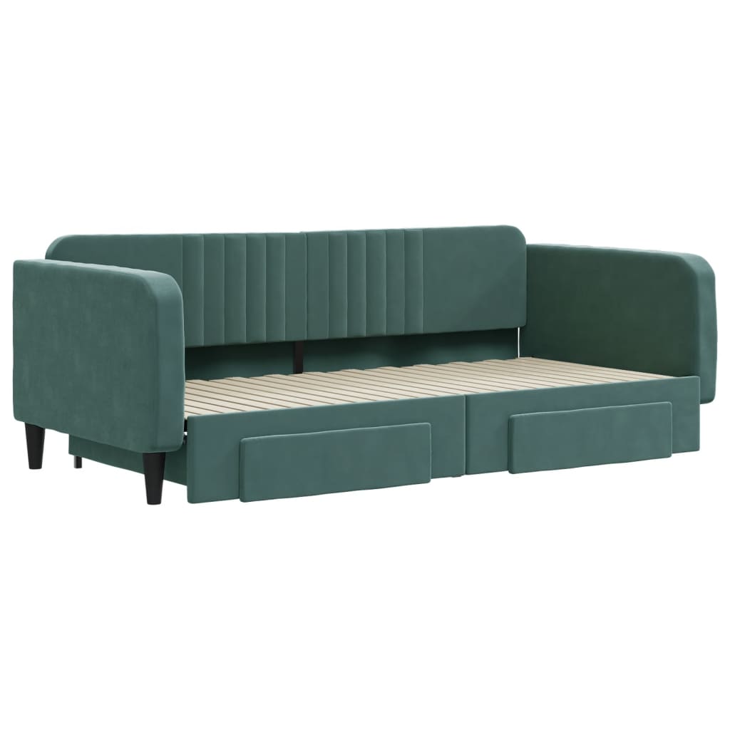Dagbädd utdragbar med lådor mörkgrön 100x200 cm sammet