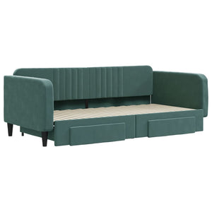 Dagbädd utdragbar med lådor mörkgrön 100x200 cm sammet