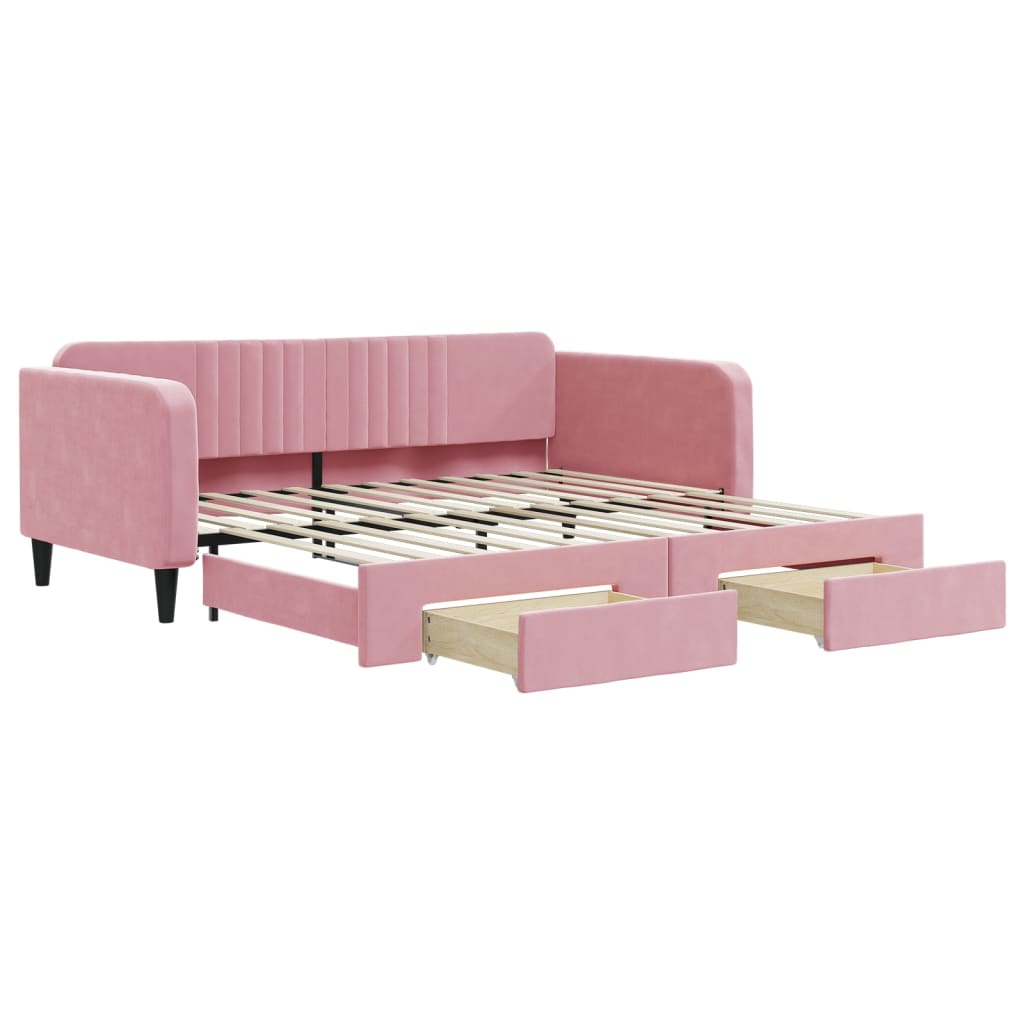 Dagbädd utdragbar med lådor rosa 100x200 cm sammet