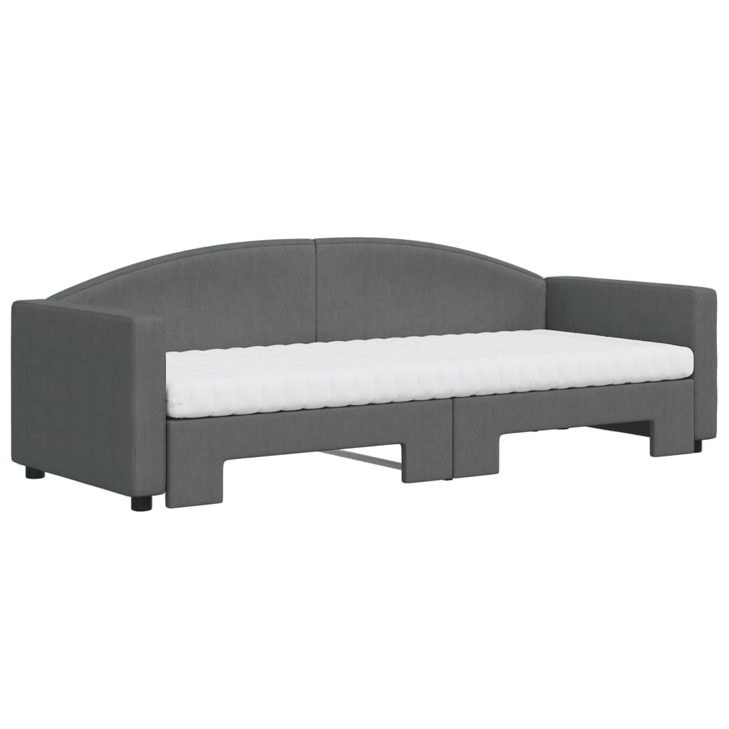 Dagbädd med madrasser utdragbar mörkgrå 80x200 cm tyg