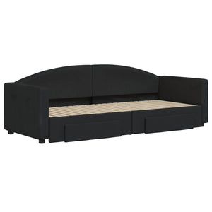 Dagbädd utdragbar med lådor svart 80x200 cm tyg
