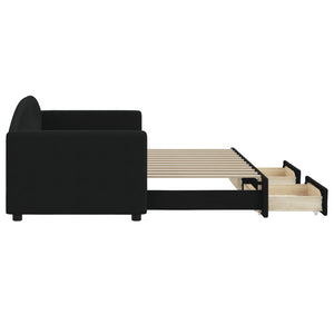Dagbädd utdragbar med lådor svart 80x200 cm tyg