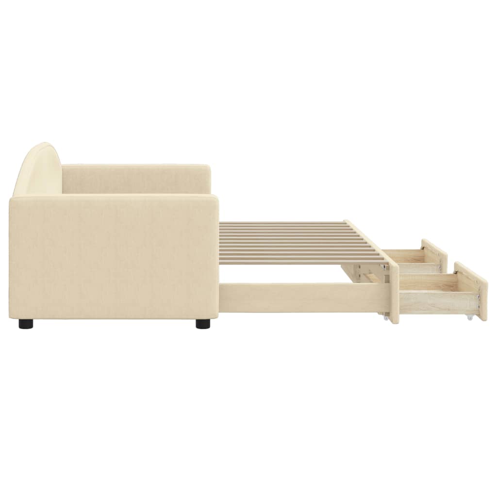 Dagbädd utdragbar med lådor gräddvit 80x200 cm tyg
