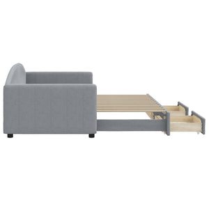 Dagbädd utdragbar med lådor ljusgrå 90x200 cm tyg