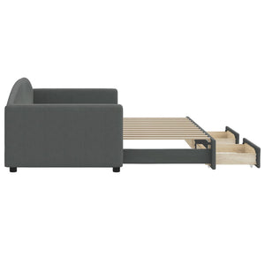 Dagbädd utdragbar med lådor mörkgrå 90x200 cm tyg