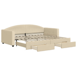Dagbädd utdragbar med lådor gräddvit 90x200 cm tyg