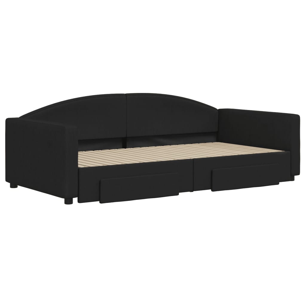 Dagbädd utdragbar med lådor svart 100x200 cm tyg