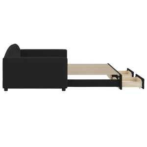 Dagbädd utdragbar med lådor svart 100x200 cm tyg