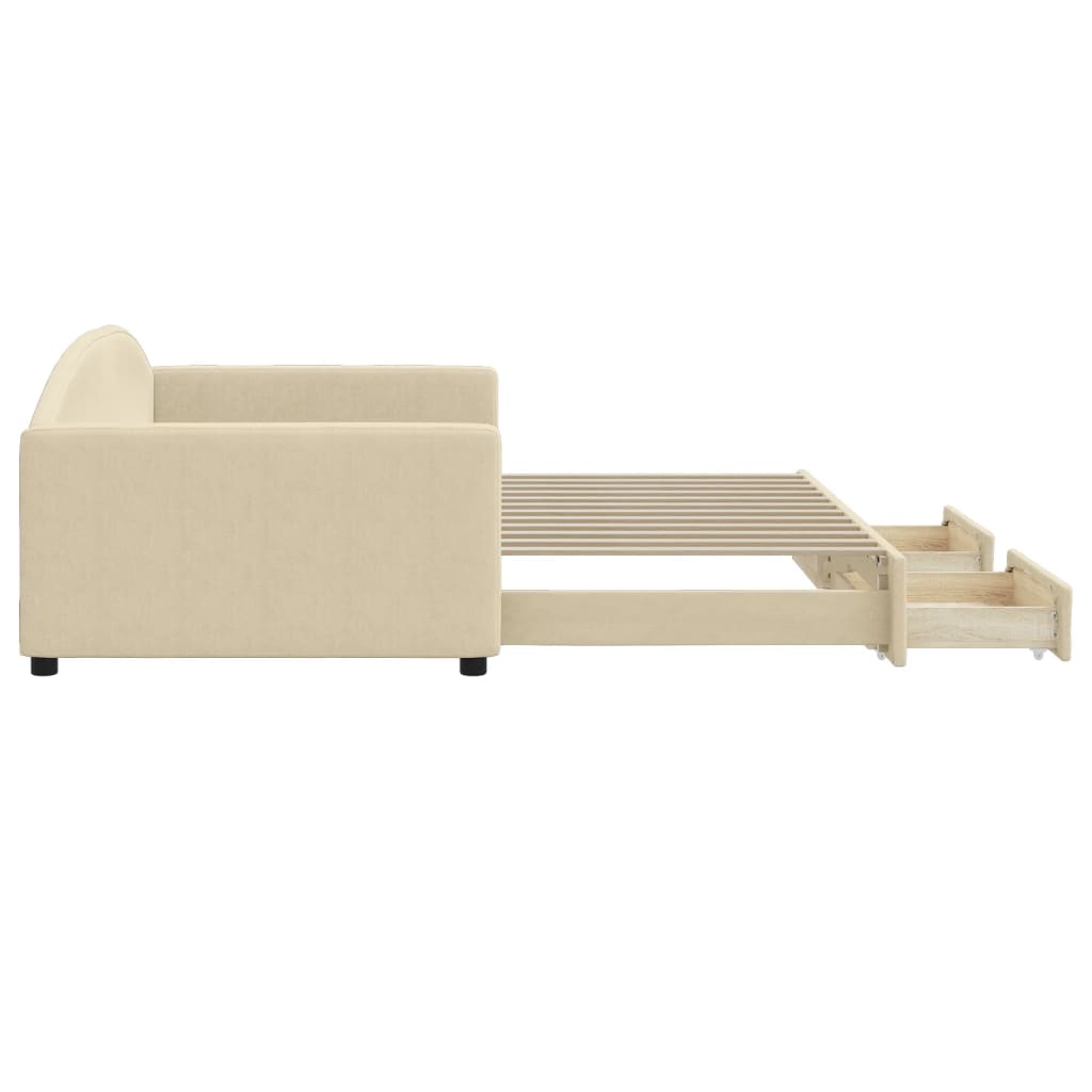 Dagbädd utdragbar med lådor gräddvit 100x200 cm tyg