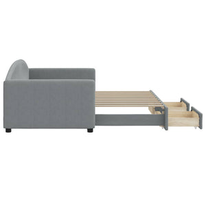 Dagbädd utdragbar med lådor ljusgrå 90x190 cm tyg